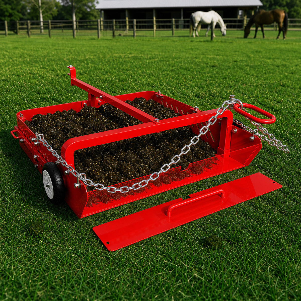 2-in-1 Large Horse Paddock Cleaner & Tow-Behind Trailer-Upgraded Chain Version