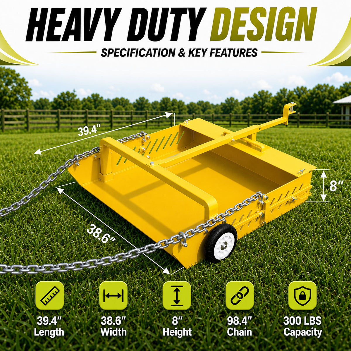 2-in-1 Large Horse Paddock Cleaner & Tow-Behind Trailer-Upgraded Chain Version