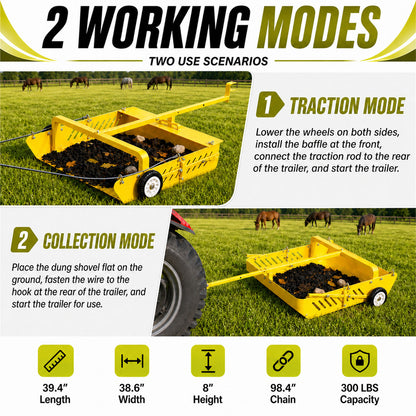 2-in-1 Large Horse Paddock Cleaner & Tow-Behind Trailer