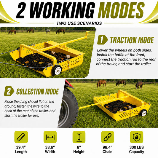 2-in-1 Large Horse Paddock Cleaner & Tow-Behind Trailer
