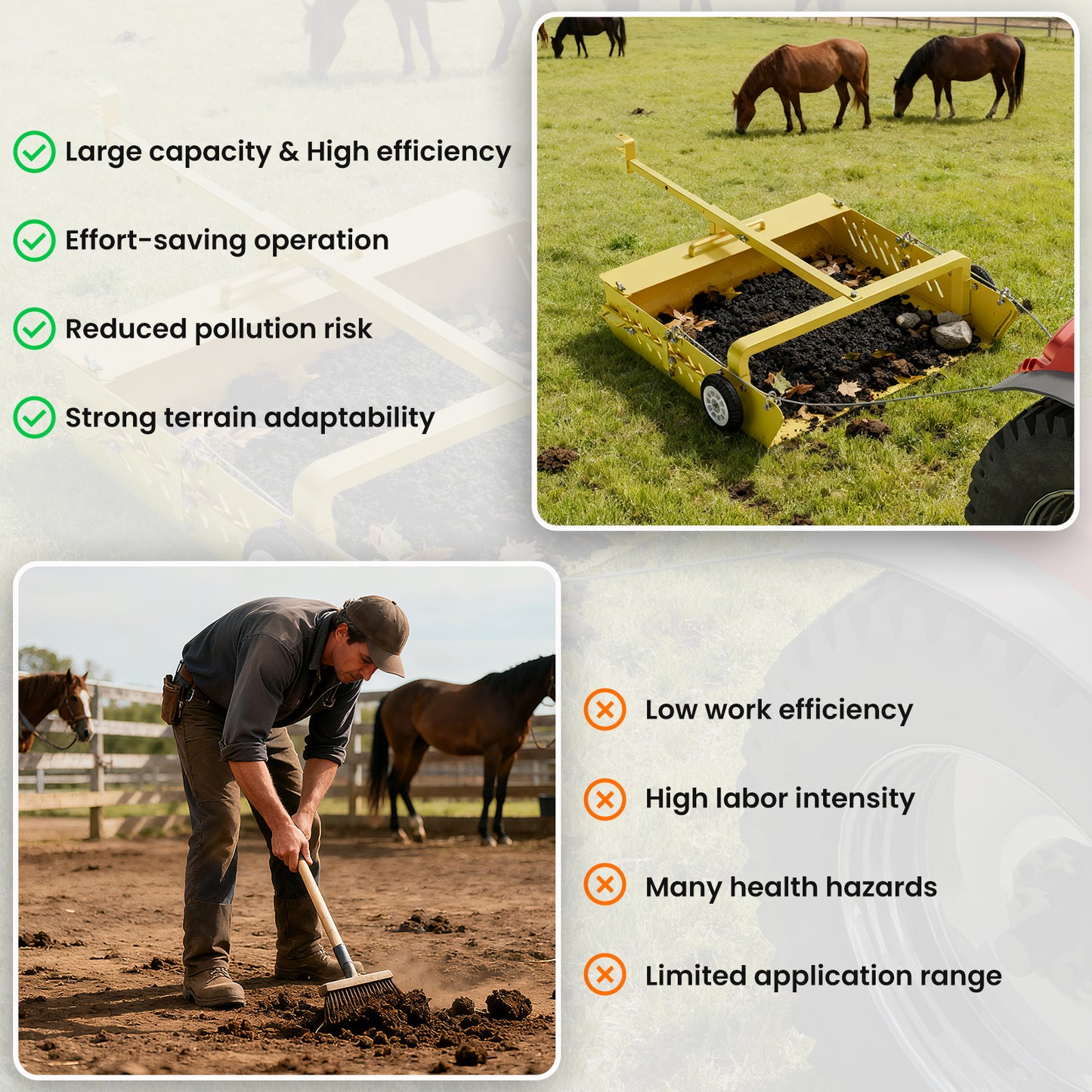 2-in-1 Large Horse Paddock Cleaner & Tow-Behind Trailer