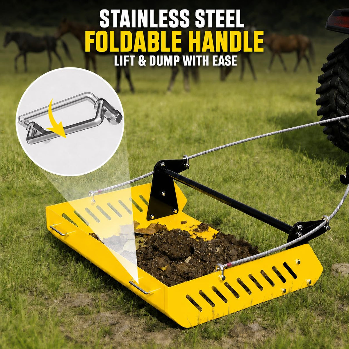 Mini Horse Paddock Cleaner & Tow-Behind Trailer(Yellow)