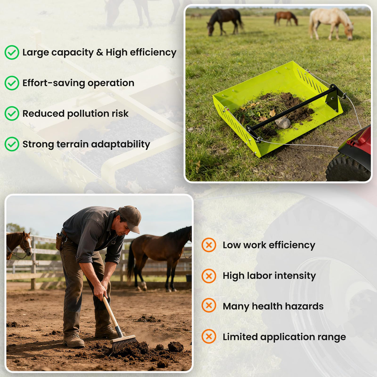 Mini Horse Paddock Cleaner & Tow-Behind Trailer(Green)